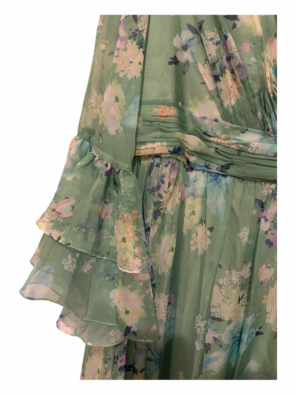 Mac Duggal Floral Tiered Maxi Dress Green Size 22 Chiffon Ruffles A Line 68257 - Picture 4 of 9